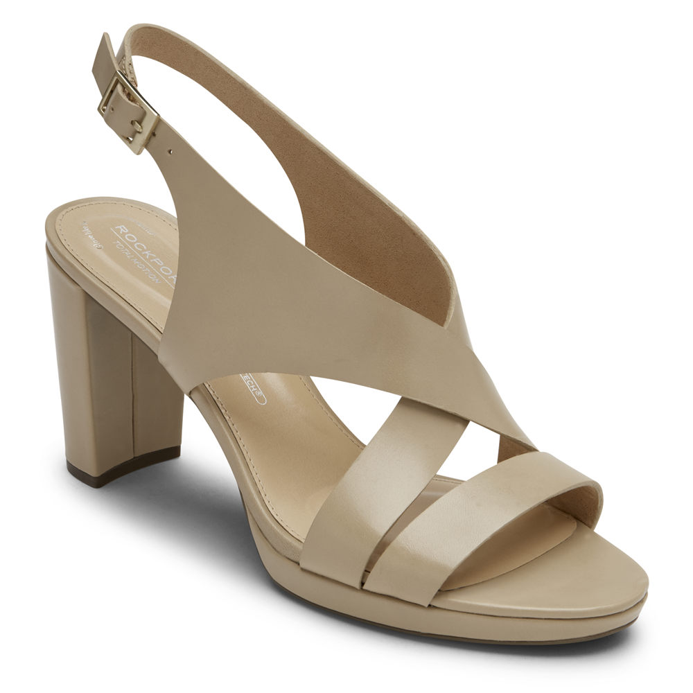 Rockport Hæler Sko Dame Beige - Total Motion Ivy Cross Slingback - YXIK81265